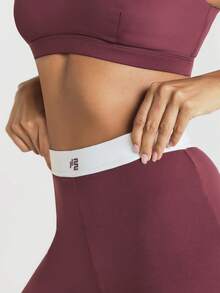 11SKNDS High-Waist Biker Shorts With Contrast Elastic Waistband, Compression Fit Mini Bike Shorts, Squat-Proof Stretchy Active Short For Yoga Gym Training - Red Violet - View 5
