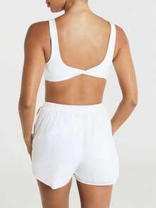 11SKNDS High-Rise Elastic Drawstring Running Shorts With Side Split Hem And Contrast Piping Detail For Summer Activewear - White - View 5