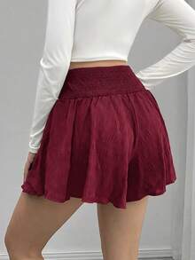 SHEIN 孕婦夏季休閒純色抽褶腰短褲 - 酒紅色 - 查看 2