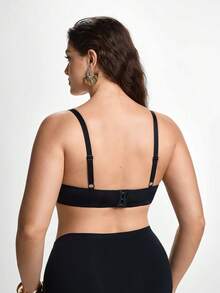 Slumbrini Sujetador sólido con diseño hueco y sujetador inalámbrico para mujer de talla grande, con efecto de elevación - Negro - Ver 2