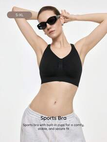 Bralution Black Minimalist Casual Yoga Top Adjustable Shoulder Straps Women's Sports Bra Gym Summer Yoga - Black - View 6