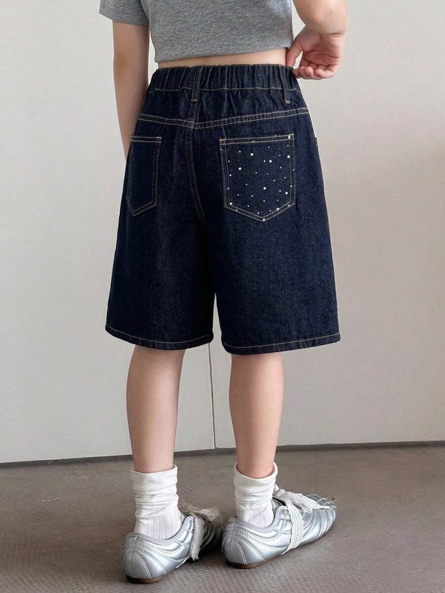 Dazy Kids Girls' Denim Jeans Spring/Summer New Style Back Pocket Rhinestone Flare Leg Jeans (Large) - Navy Blue - View 1