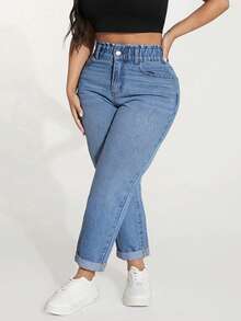 Jeanoix Plus Size Comfortable Versatile Button Pocket Denim Jeans For Daily Wear - Medium Wash - View 1