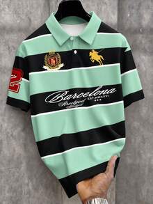 Manfinity EMRG 男士字母條紋短袖休閒通勤 Polo 衫 - 彩色 - 查看 3
