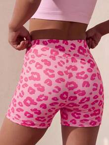 SHEIN Yoga- und Sportshorts für Kleine Mädchen, süßes rosa Leopardenmuster, V-förmiges Bunddesign, lässige Sportshorts mit elastischem Bund und Bündchen, kombinierbar mit Ballett-Bodysuit, bequemes und elegantes Sportoberteil, neu für die Herbst-/Wintersaison zum Schulanfang - Pink - Übersicht 2