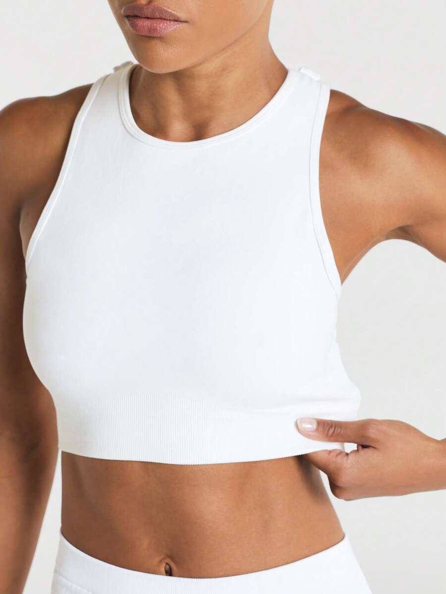 11SKNDS Sports Bra With High Neck Racerback Design, Adjustable Hardware, Crop Length, Seamless Construction For High Impact With Sweat-Wicking, Stretchy, Breathable, Buttery-Soft & Removable Cups, For Gym Workout Fitness Yoga Pilates Studio, Running, Training & Hy-Rox - White - View 1