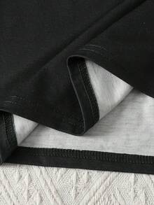 SHEIN 兒童青少年女孩睡衣 2件/套 春夏新款可愛格紋與愛心印花圓領T恤與短褲居家服套裝，舒適休閒睡衣 - 黑與白 - 查看 6