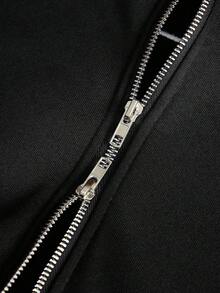 Manfinity Hypemode Men's White Creative Text Graphic Embroidered Metal Zipper Hoodie, Black - Black - View 4