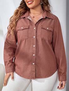 EMERY ROSE Top de mezclilla casual versátil de uso diario con un solo pecho para mujer de talla grande - Burdeos - Ver 1