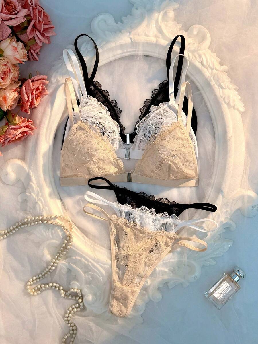 Crystal Vow 6件組性感蕾絲拼接前扣式女款內衣套裝 - 彩色 - 查看 1