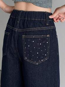 Dazy Kids Girls' Denim Jeans Spring/Summer New Style Back Pocket Rhinestone Flare Leg Jeans (Large) - Navy Blue - View 3