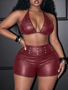 Slaydiva Elegant Summer Beach Cocktail Outfits For Women 2 Pieces Sexy Bikini Set, Burgundy - Burgundy - View 6