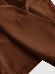 SHEIN MOD 卡其色翻領繫帶長款風衣，復古夾克，冬季外套，度假穿搭 - 棕色 - 查看 6