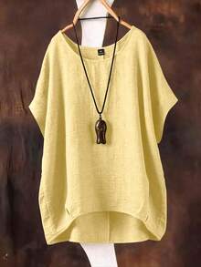 SHEIN Camisa de talla grande con manga de murciélago, unicolor, versátil y casual, nueva para primavera/verano - Amarillo - Ver 1