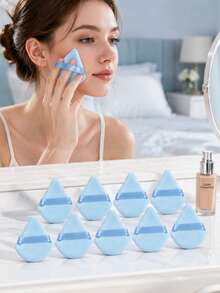 50Pcs/40Pcs/30Pcs/20Pcs/10Pcs/5Pcs Velvet Triangle Powder Puff Facial Makeup Tools Air Cushion Powder Puff Reusable Makeup Sponge Makeup Gadgets Loose Powder Puff Wet And Dry Dual-Use Powder Puff Hot Weather Makeup Essentials Beach Makeup Tools - Blue - View 2