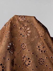 SHEIN LUNE 大尺碼度假休閒鏤空刺繡拼接長洋裝 - 棕色 - 查看 9