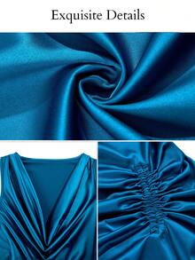 Brilight Women's Satin Cowl Neck Mini Dress Sleeveless Ruched Side Asymmetrical Hem For Party Night Out Cocktail Teal Blue Summer Sexy Elegant - Teal Blue - View 8