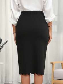 Medorina Elegante Damen-Mode Rock mit geschwungenem Saum für Business und Abendveranstaltungen - Schwarz - View 2