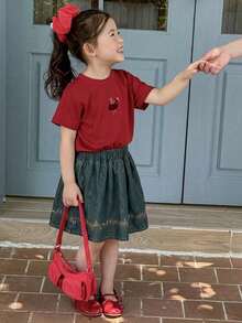 Dazy Kids Rok Denim Kasual Gaya Mori untuk Anak Perempuan Muda, Warna Segar dan Manis. - MultiWarna - View 2