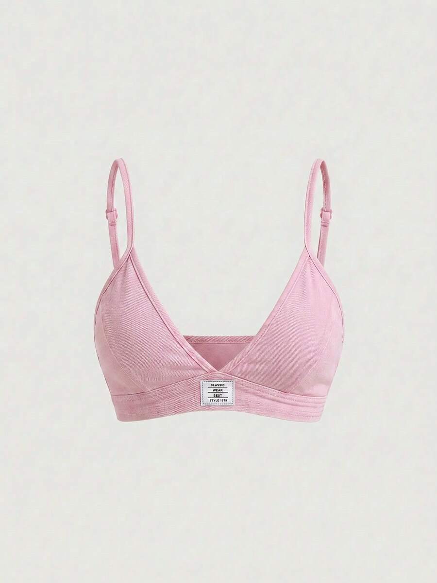 SHEIN MOD 女款牛仔細肩帶背心上衣,超短版加胸墊,藍色 - 粉色 - 查看 1