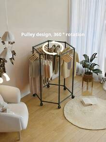 1PC Hexagonal Rotating Metal Clothes Rack Sturdy Heavy Duty Space Saving Multi Bar Wheeled Freestanding Portable Wardrobe Display Shelf Bedroom Dorm Balcony Laundry Storage Organizer Practical Home Furnishing Trending Clothing Storage Decor Accessory - Multicolor - View 8