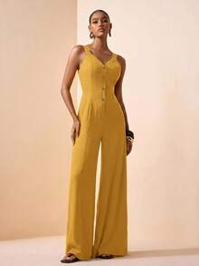 Zivah Women's Summer Casual Commute Solid Color Sleeveless Jumpsuit - Ginger - View 7