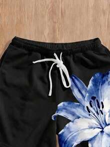 Manfinity Joysei Men's Drawstring Waist Floral Print Casual Versatile Daily Outing Shorts - Blue - View 3