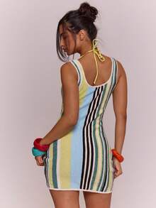 MUSERA Striped Towelling 'Puerto Rico' Bodycon Mini Dress Spring Summer Vacation Holiday Ibiza Boho Elegant - Green - View 4