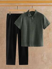 HIMLAND 男士純色短袖 Polo 衫與長褲休閒日常穿搭 - 彩色 - 查看 10