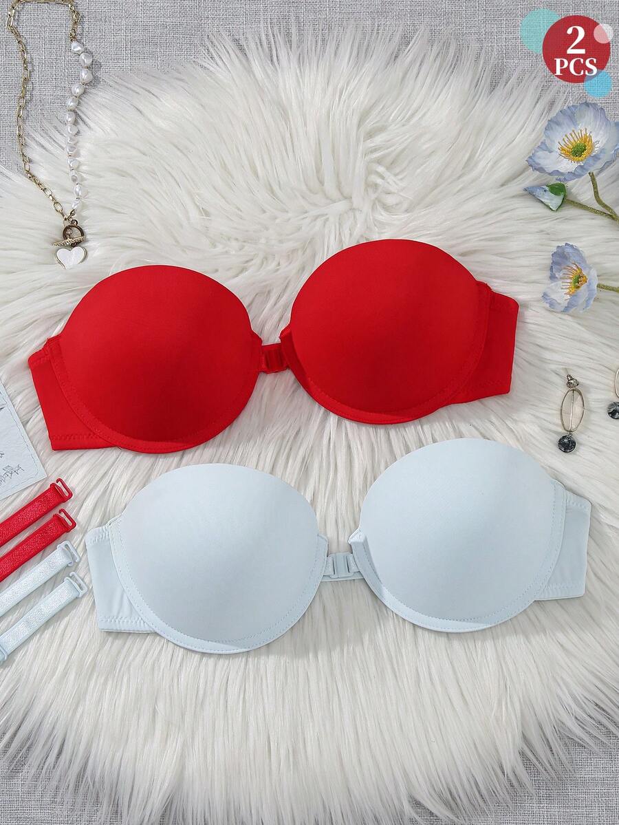 DesireSculpt 女款純色可拆卸肩帶休閒日常內衣 2件/組 - 彩色 - 查看 1