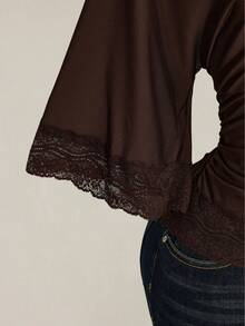 SHEIN ICON Women's Plus Size Retro Sexy Millennial Style Y2K Simple Casual Elegant Commuter Urban Modern Lace P - Brown - View 8