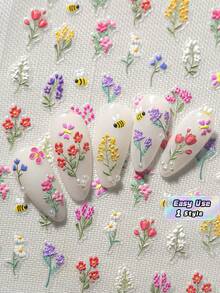 1 Set Spring/Summer Floral Themed Nail Art Stickers, Featuring Various Blooming Flowers, Daisies, And Floral Patterns With Branches, Suitable For Women, Girls, Family And Personal DIY Use - Multicolor - View 1