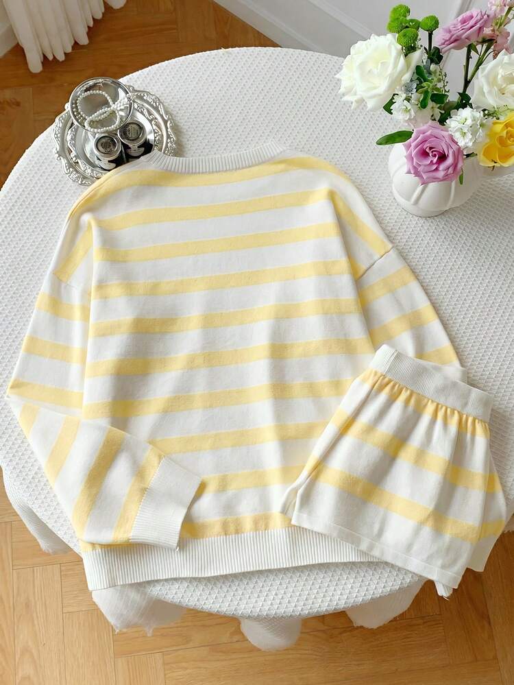 Comfortcana Women's Autumn New White And Yellow Sweater 2 Pieces Set Everyday Home Casual Lounge - Yellow - View 2