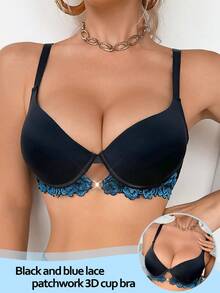 SHEIN Elacene 1pc Lace Racerback Underwire Bra For Women - Black - View 4