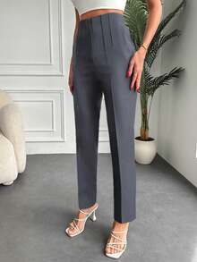 SHEIN Cottnline High Waist Seam Detail Cropped Suit Pants - Dark Grey - View 4