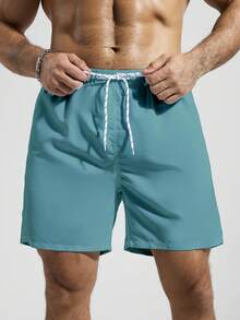Manfinity KASUA Men's Drawstring Waist Pocket Beach Shorts For Vacation - Teal Blue - View 5