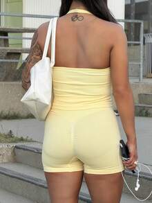 SAYEHFBABY Women's High Waist Yoga Outfit Sports - Butter Yellow - View 2