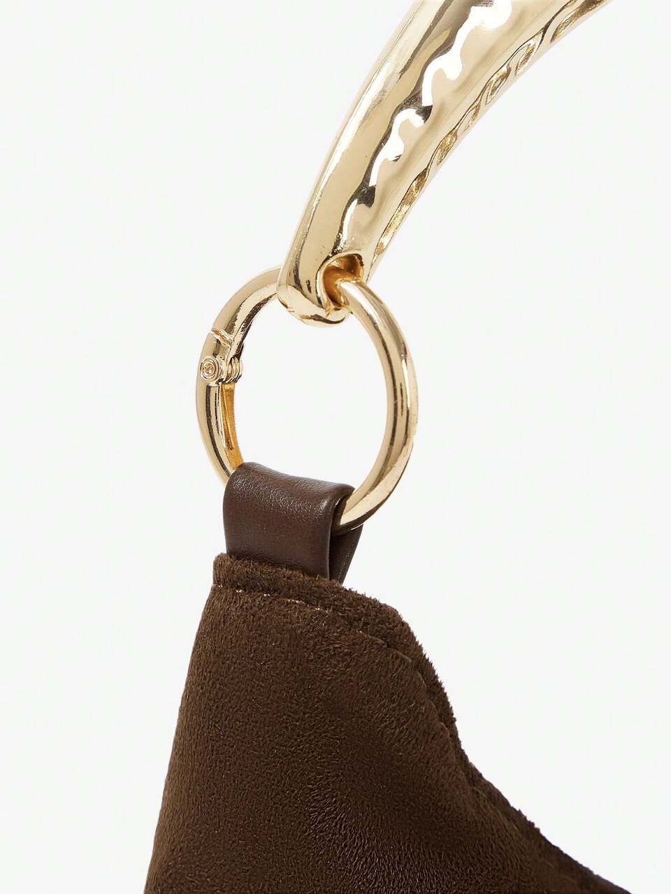 SHEIN Maija Ladies Fashionable Elegant Simple Versatile Gold Hardware Handle Retro Dark Brown Suede Handbag, Daily Dating Afternoon Tea