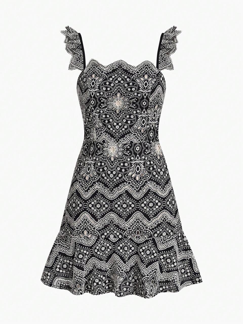 WOMEN'S ROMANTIC CAP SLEEVE HOLLOW EMBROIDERED SHORT DRESS FOR VACATION
