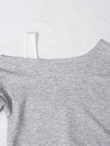 SHEIN 女款美式復古字母印花不對稱肩 2合1 吊帶短版運動衫，寬鬆休閒甜辣風 - 灰色 - 查看 6