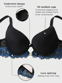 SHEIN Elacene 1pc Lace Racerback Underwire Bra For Women - Black - View 6