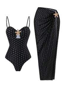 Bonvoyette Swim Oasis 2件組女款夏季純色細肩帶海星裝飾長裙與連身泳衣套裝 - 彩色 - 查看 2