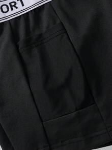 2件組青少年女孩運動開學季黑色灰色字母彈性腰瑜珈健身短褲 健身房運動灰色夏季休閒圖案運動短褲 - 彩色 - 查看 7