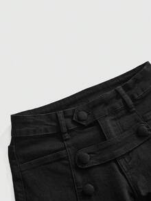 ROMWE Halloween Y2K Gothic Castle Medieval Napoleon Style Sexy Ultra Low Waist Women's Denim Shorts - Black - View 4