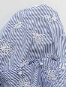 Elaquor Plus Size Women's Floral Embroidered Single-Breasted Short Petal Sleeve Blouse Casual Summer Daily Going Out Blouse Casual Office Business Work Blouse - Blue - View 9