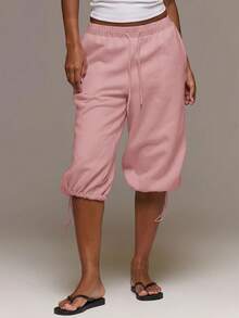 MUSERA กางเกงจ็อกเกอร์เอวต่ำ ปรับได้ด้วยตัวล็อก แบบครอป - สีชมพู - ดู 2