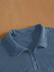 Manfinity Hypemode Men Loose Mountain Embroidery Half Zip Fleece Sweatshirt Without Tee , For Fall Winter, Long Sleeve Top - Baby Blue - View 4