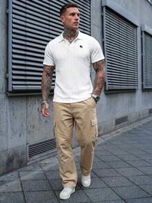 Manfinity CasualCool 男士時尚刺繡休閒寬鬆短袖 Polo 衫，適合旅行與休閒，送給家人和男友的絕佳禮物 - 白色 - 查看 5