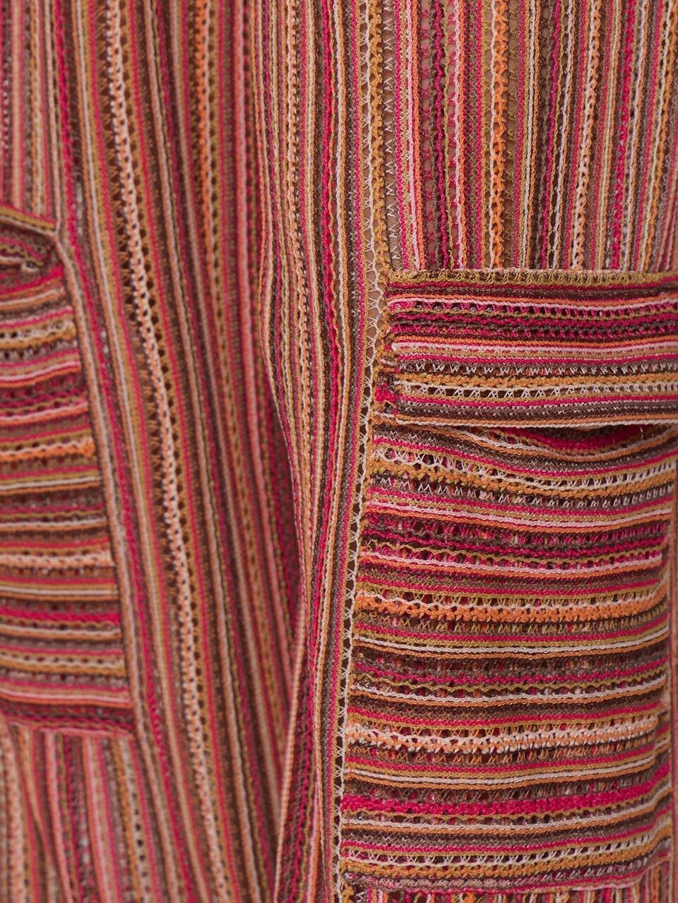 Plus Size Crochet Striped Mid Rise Tie Waist Pocket Detail Wide Leg Trousers Spring Summer Vacation Beach Elegant Ibiza Festival Holiday Tajine