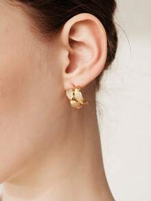 MOTF 18k Gold-Plated New Geometric Stud Earrings, Premium Brushed Earrings. - Yellow Gold - View 4